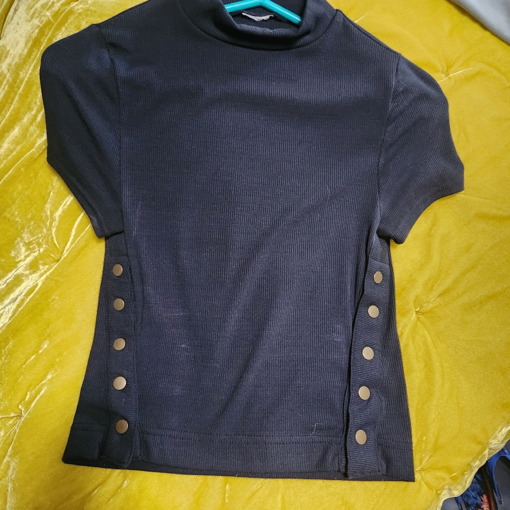 Mock Neck Crop Top With Brass Buttons, XS, Urban Outfitters